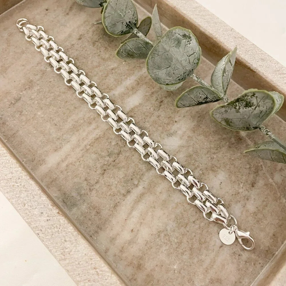 925 Sterling Silver Chunky Chain Link Bracelet Silver Large Link Bracelet - Picture 4 of 6